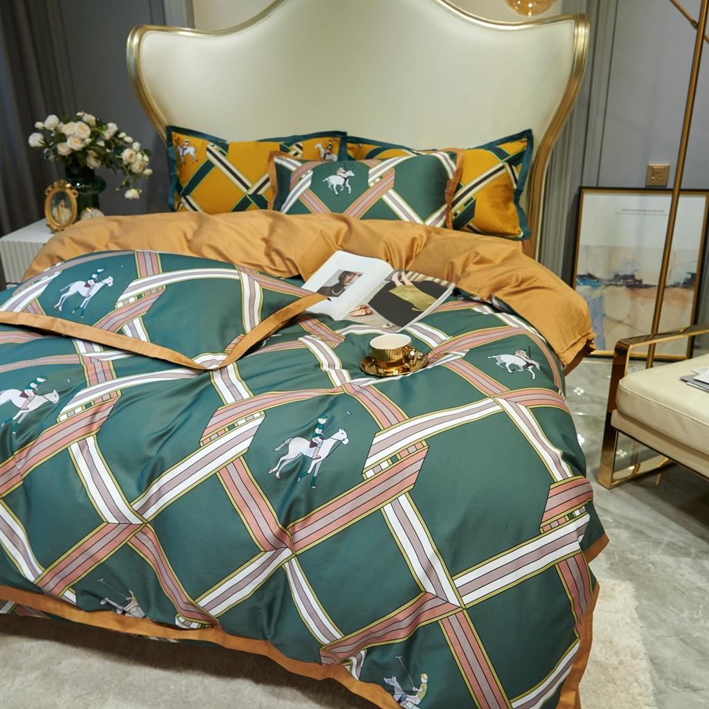 91家纺网 家纺一手货源 找家纺 优然居 2020新款小边款数码印花四件套 柯尔特绿