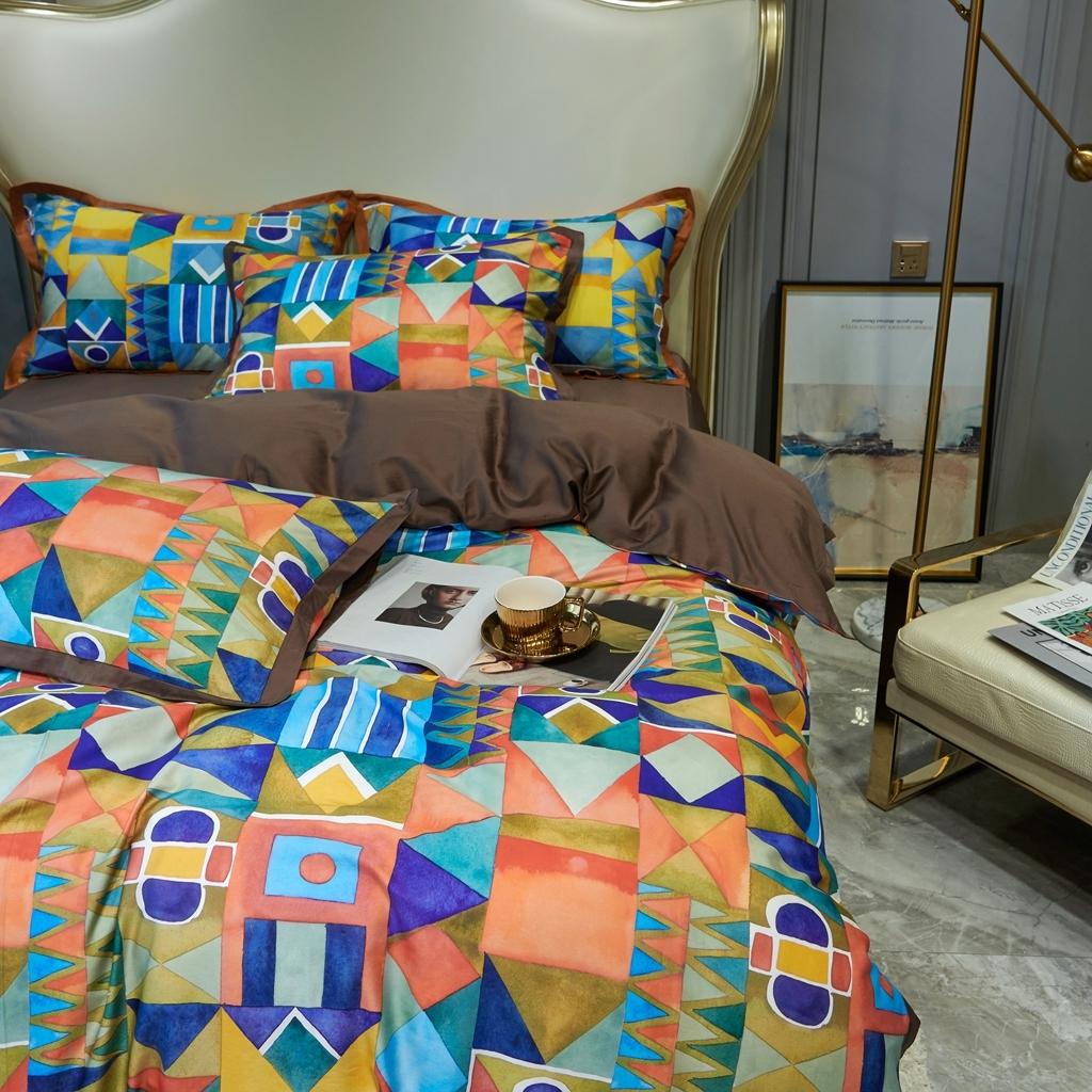 91家纺网 家纺一手货源 找家纺 优然居 2020新款小边款数码印花四件套 科姆橙