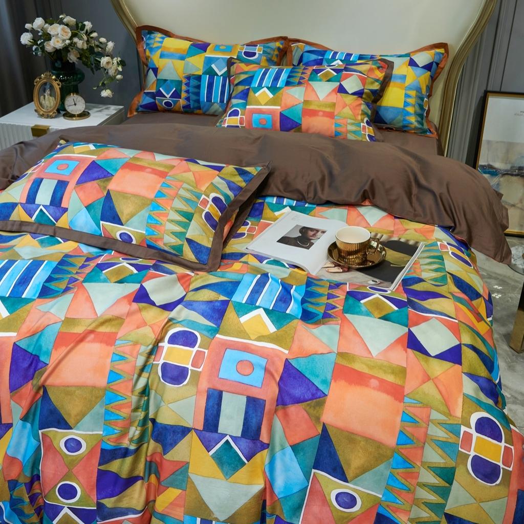 91家纺网 家纺一手货源 找家纺 优然居 2020新款小边款数码印花四件套 科姆橙