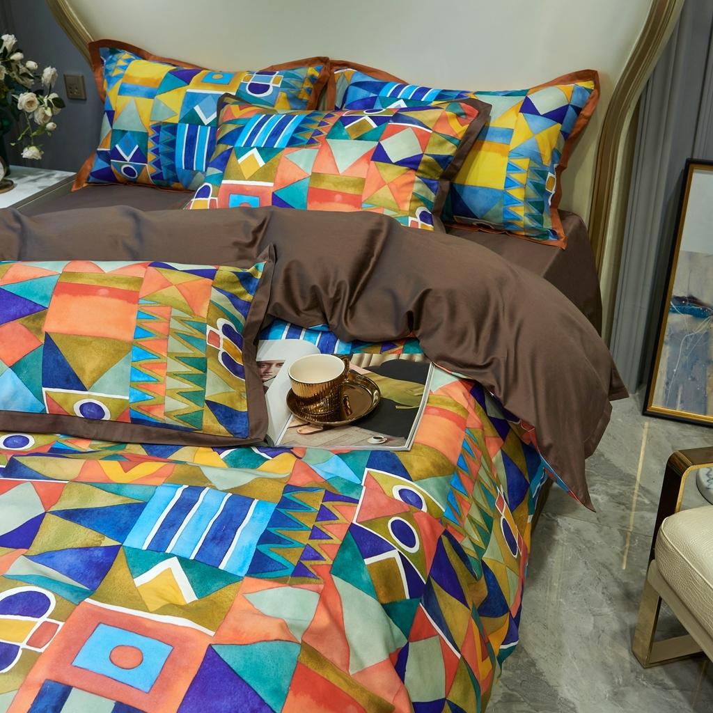 91家纺网 家纺一手货源 找家纺 优然居 2020新款小边款数码印花四件套 科姆橙