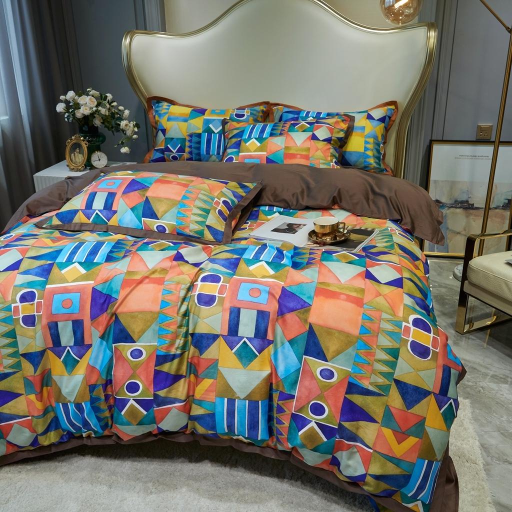 91家纺网 家纺一手货源 找家纺 优然居 2020新款小边款数码印花四件套 科姆橙