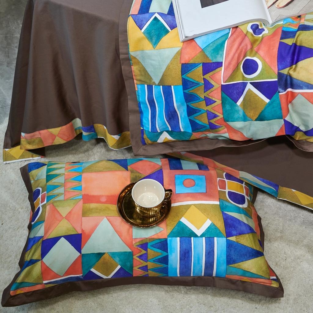 91家纺网 家纺一手货源 找家纺 优然居 2020新款小边款数码印花四件套 科姆橙