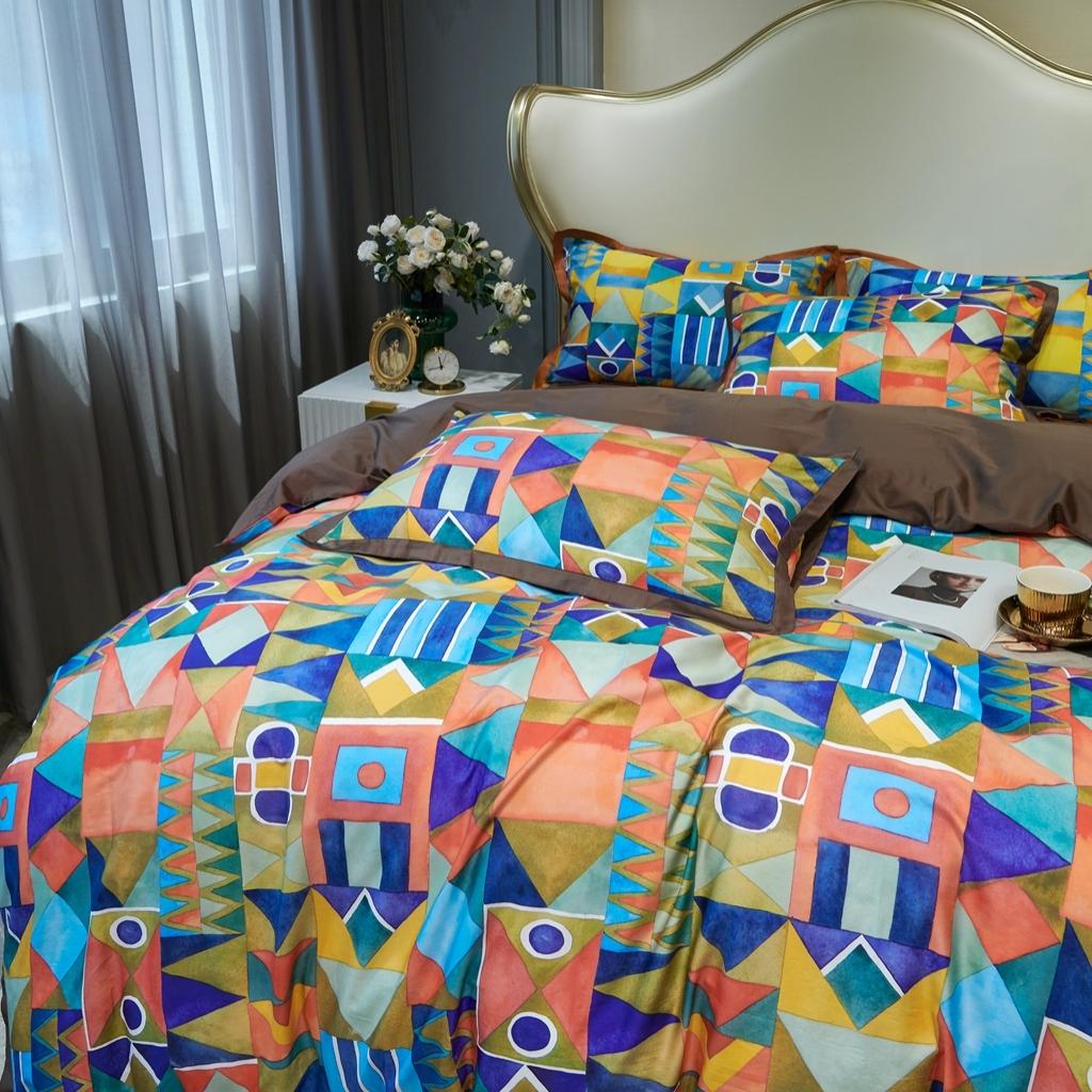 91家纺网 家纺一手货源 找家纺 优然居 2020新款小边款数码印花四件套 科姆橙