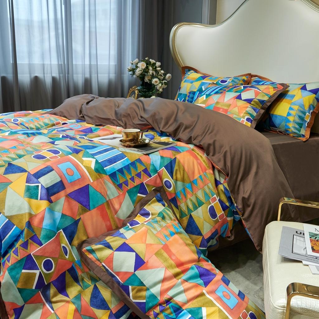 91家纺网 家纺一手货源 找家纺 优然居 2020新款小边款数码印花四件套 科姆橙