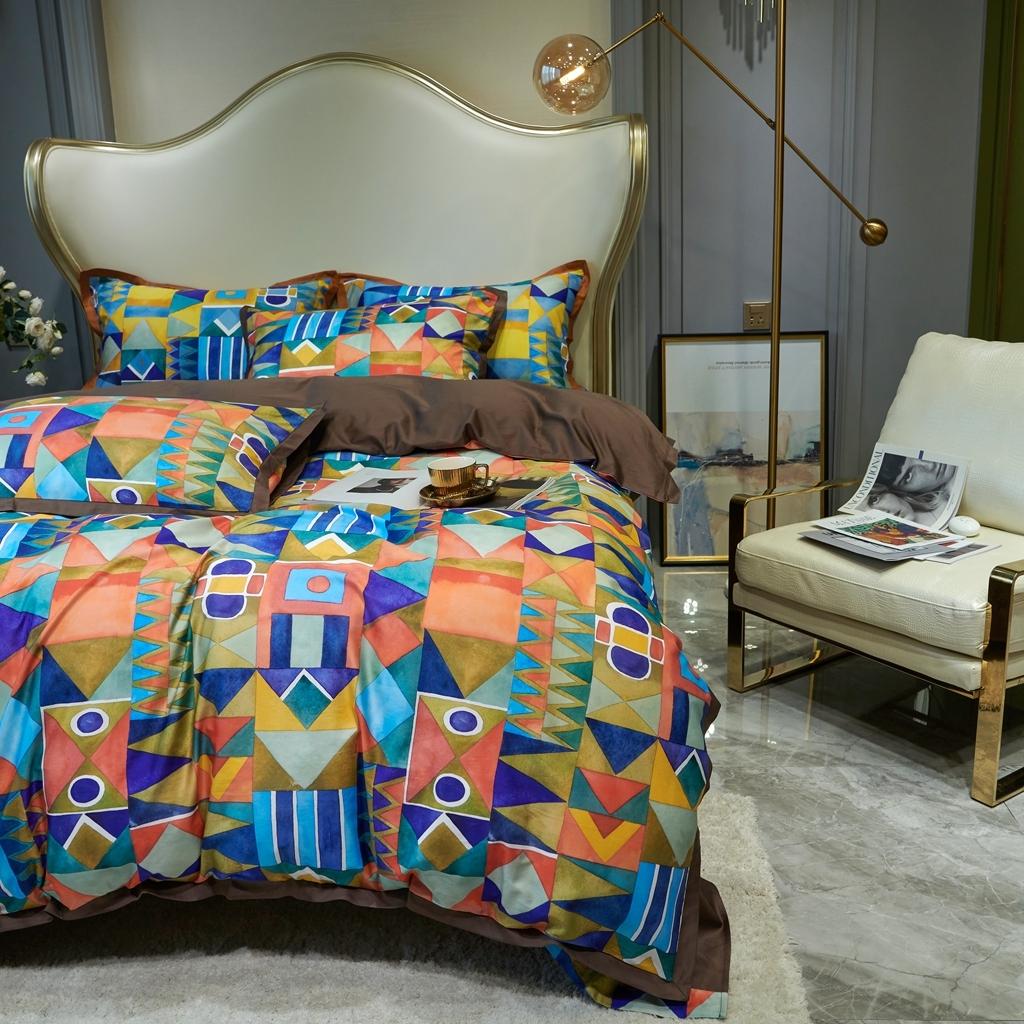 91家纺网 家纺一手货源 找家纺 优然居 2020新款小边款数码印花四件套 科姆橙