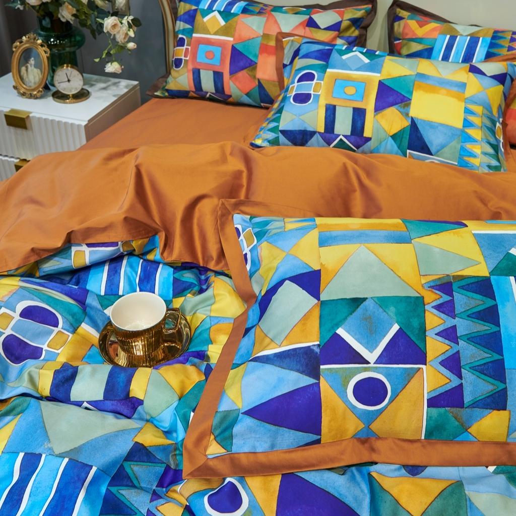 91家纺网 家纺一手货源 找家纺 优然居 2020新款小边款数码印花四件套 科姆黄