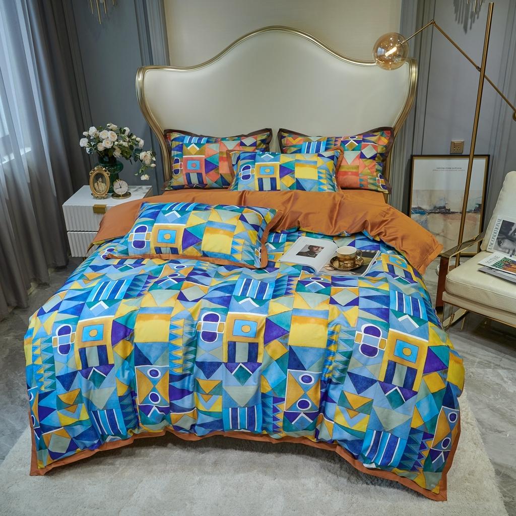 91家纺网 家纺一手货源 找家纺 优然居 2020新款小边款数码印花四件套 科姆黄