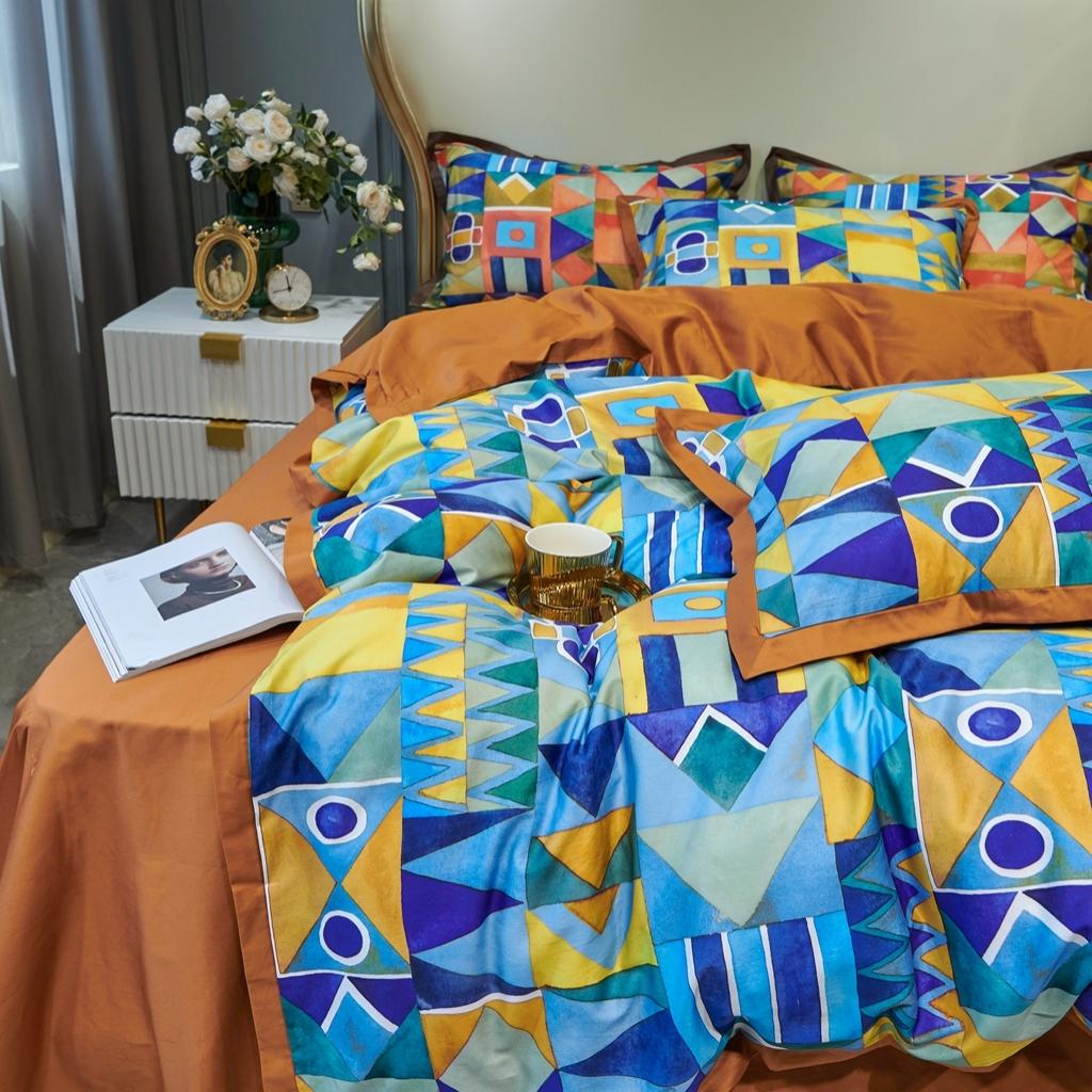 91家纺网 家纺一手货源 找家纺 优然居 2020新款小边款数码印花四件套 科姆黄