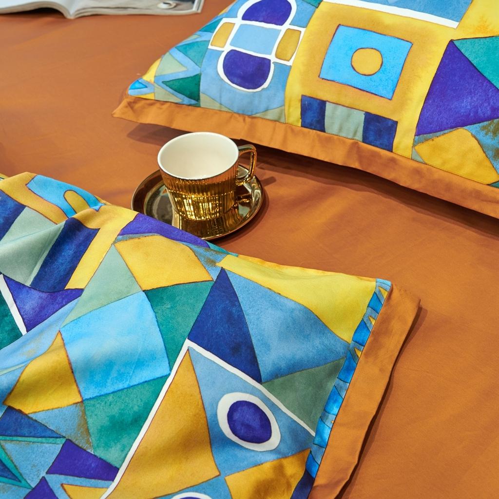 91家纺网 家纺一手货源 找家纺 优然居 2020新款小边款数码印花四件套 科姆黄