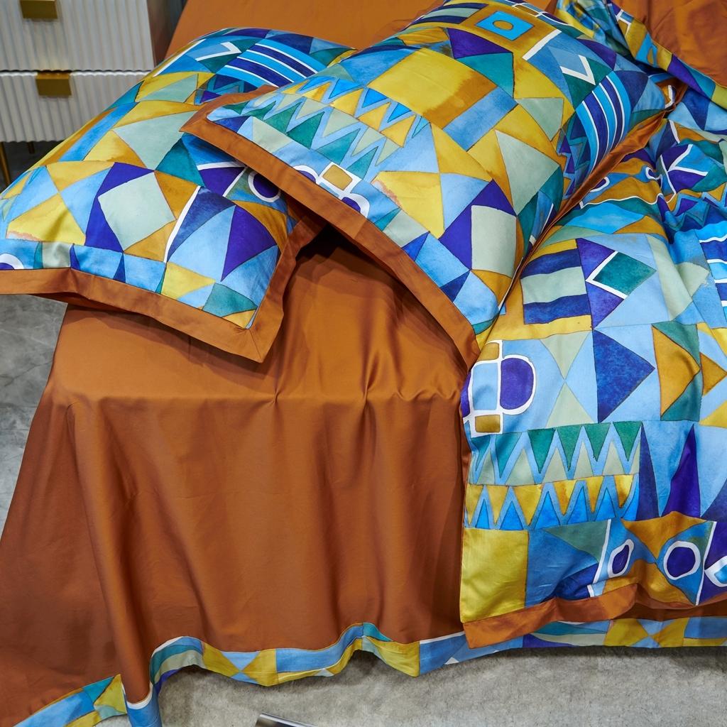 91家纺网 家纺一手货源 找家纺 优然居 2020新款小边款数码印花四件套 科姆黄