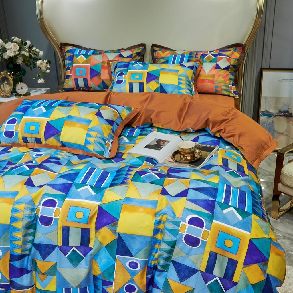 91家纺网 家纺一手货源 找家纺 优然居 2020新款小边款数码印花四件套 科姆黄