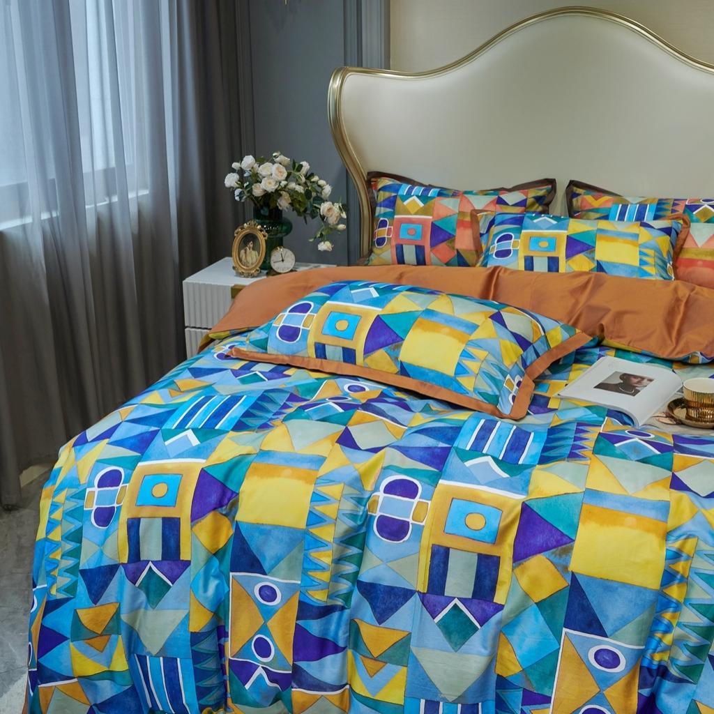 91家纺网 家纺一手货源 找家纺 优然居 2020新款小边款数码印花四件套 科姆黄