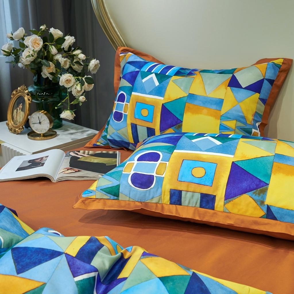 91家纺网 家纺一手货源 找家纺 优然居 2020新款小边款数码印花四件套 科姆黄