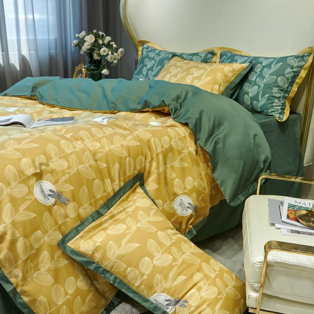 91家纺网 家纺一手货源 找家纺 优然居 2020新款小边款数码印花四件套 莱茵黄