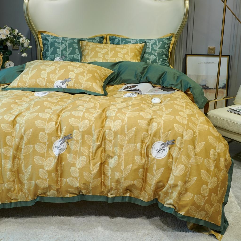 91家纺网 家纺一手货源 找家纺 优然居 2020新款小边款数码印花四件套 莱茵黄