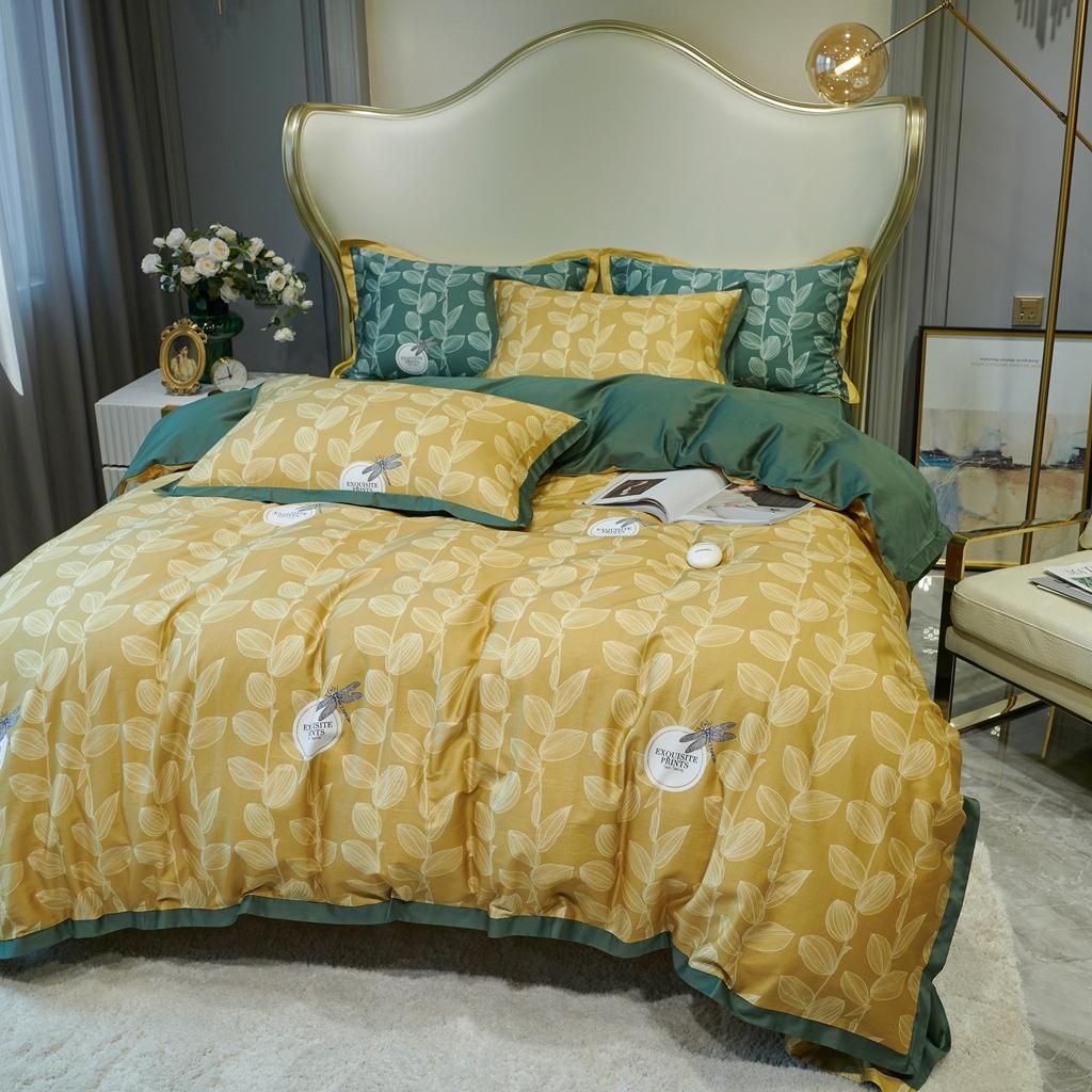 91家纺网 家纺一手货源 找家纺 优然居 2020新款小边款数码印花四件套 莱茵黄