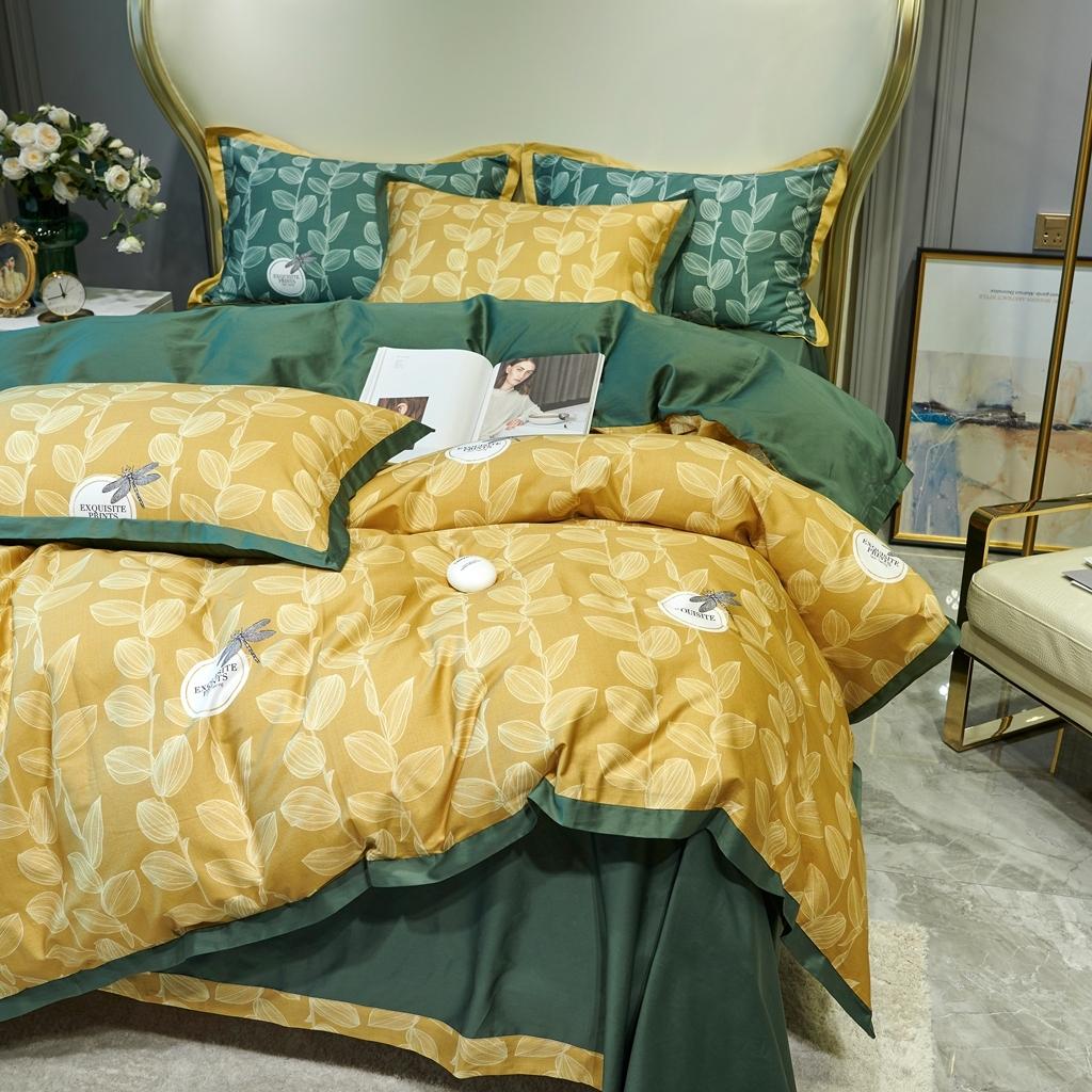 91家纺网 家纺一手货源 找家纺 优然居 2020新款小边款数码印花四件套 莱茵黄