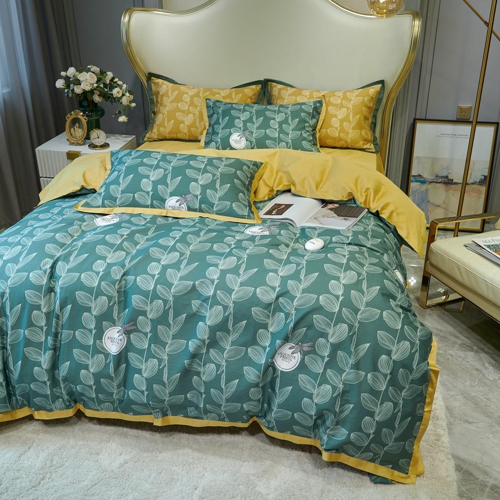 91家纺网 家纺一手货源 找家纺 优然居 2020新款小边款数码印花四件套 莱茵绿