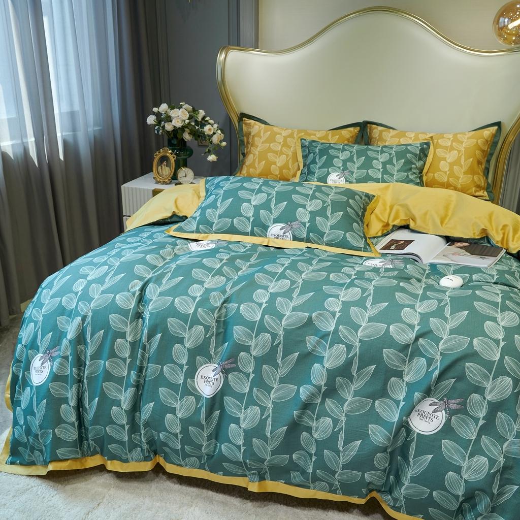 91家纺网 家纺一手货源 找家纺 优然居 2020新款小边款数码印花四件套 莱茵绿