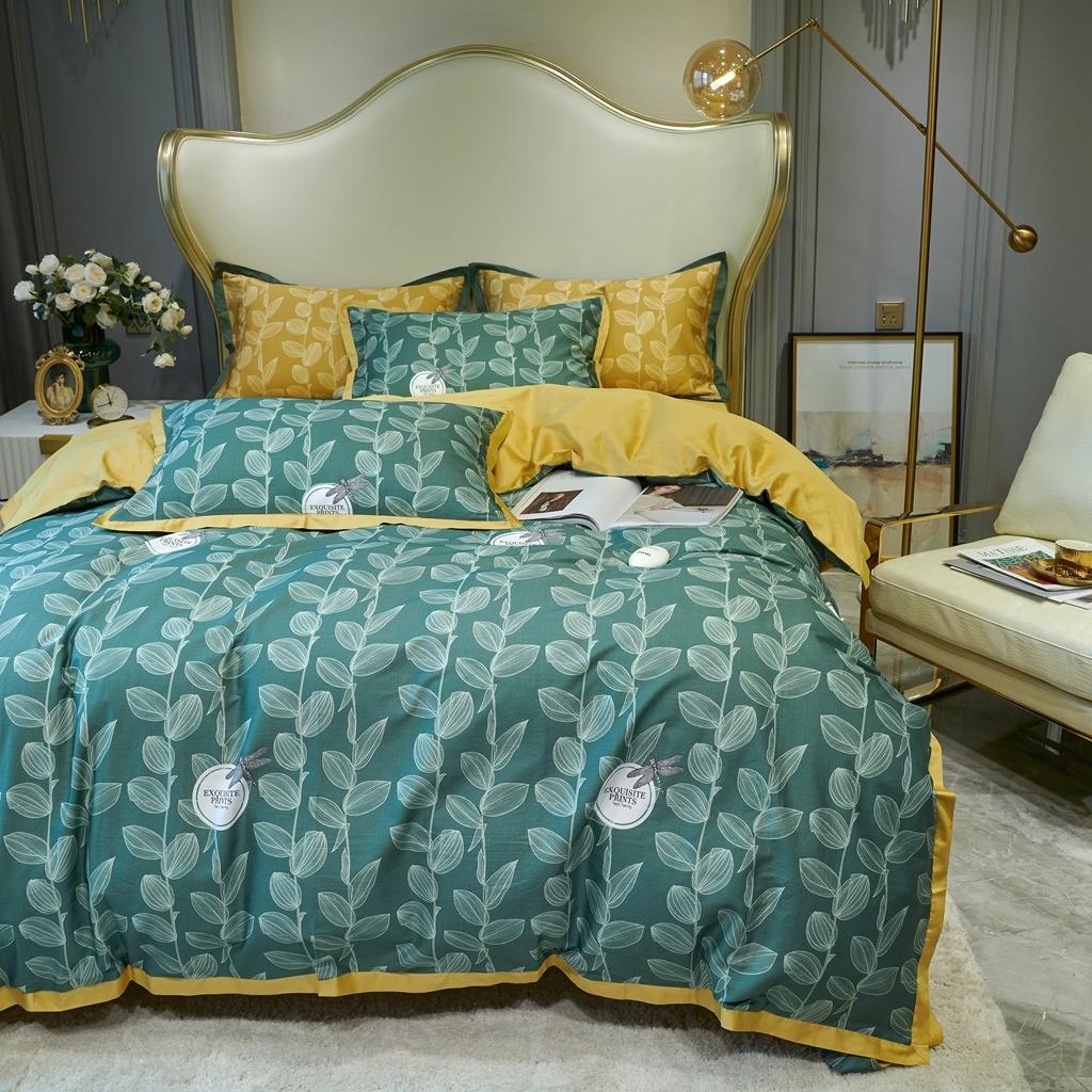 91家纺网 家纺一手货源 找家纺 优然居 2020新款小边款数码印花四件套 莱茵绿