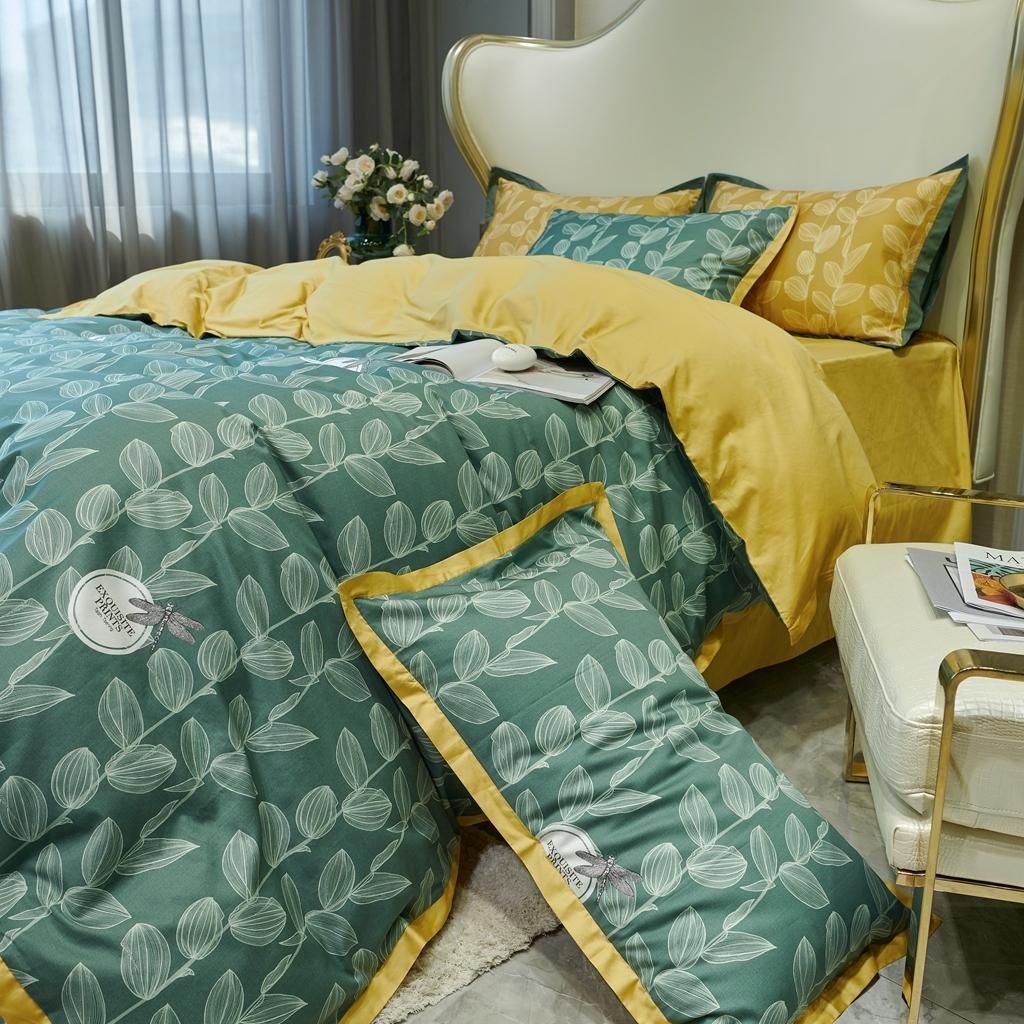 91家纺网 家纺一手货源 找家纺 优然居 2020新款小边款数码印花四件套 莱茵绿