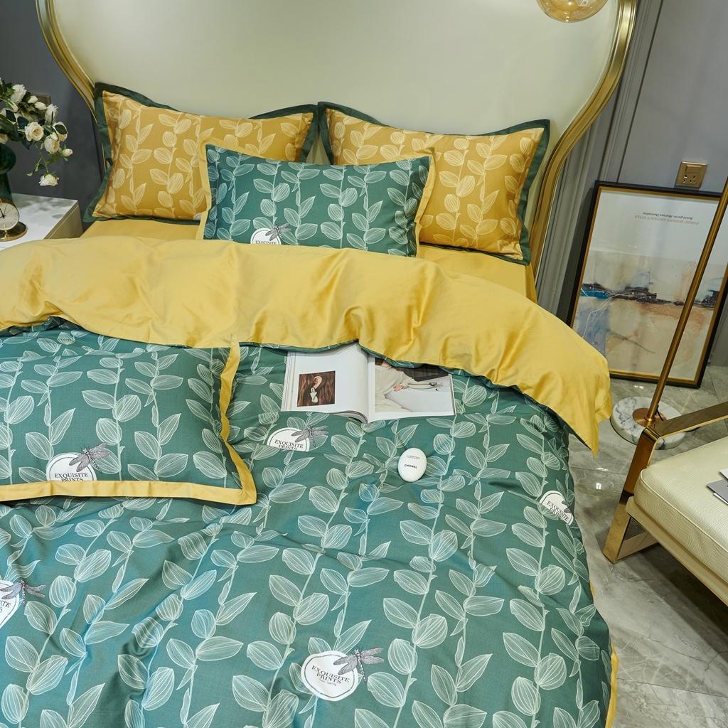 91家纺网 家纺一手货源 找家纺 优然居 2020新款小边款数码印花四件套 莱茵绿