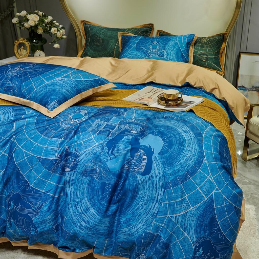 91家纺网 家纺一手货源 找家纺 优然居 2020新款小边款数码印花四件套 马丁拉蓝