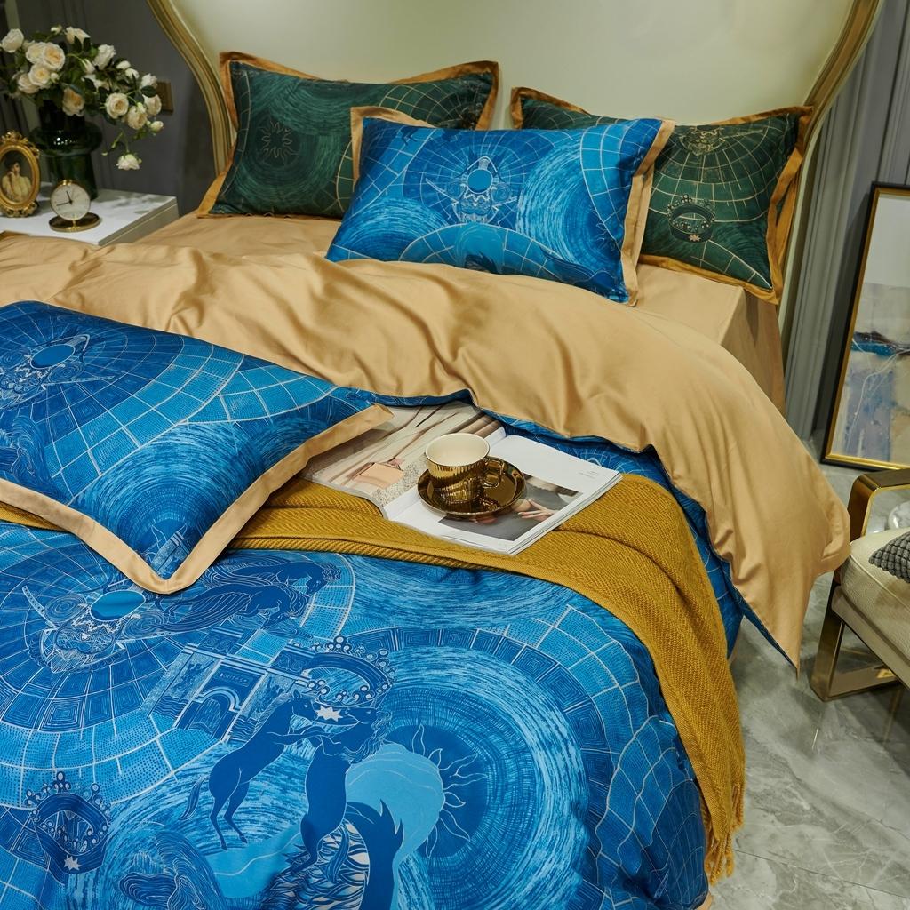 91家纺网 家纺一手货源 找家纺 优然居 2020新款小边款数码印花四件套 马丁拉蓝