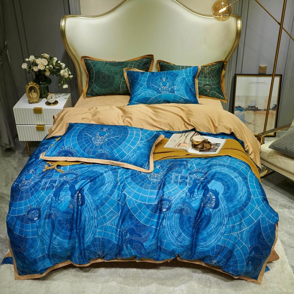 91家纺网 家纺一手货源 找家纺 优然居 2020新款小边款数码印花四件套 马丁拉蓝