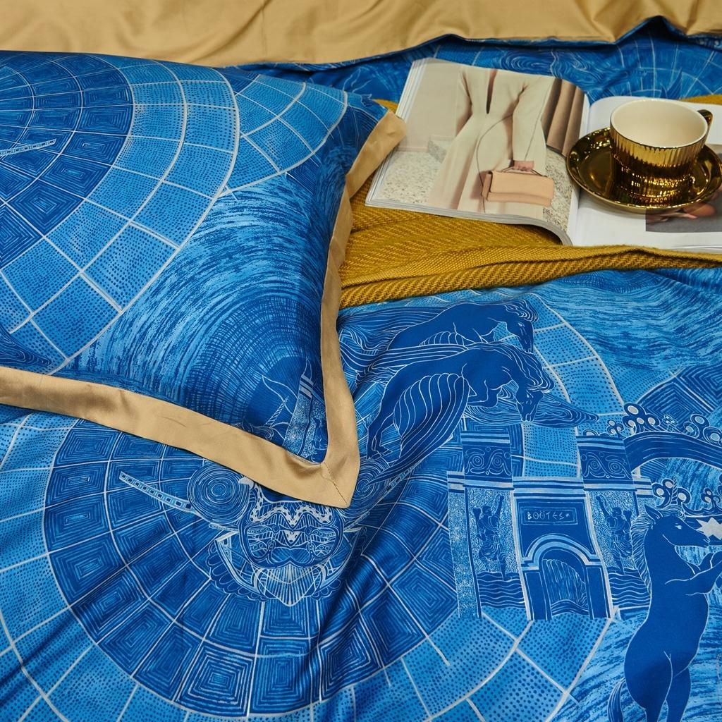 91家纺网 家纺一手货源 找家纺 优然居 2020新款小边款数码印花四件套 马丁拉蓝