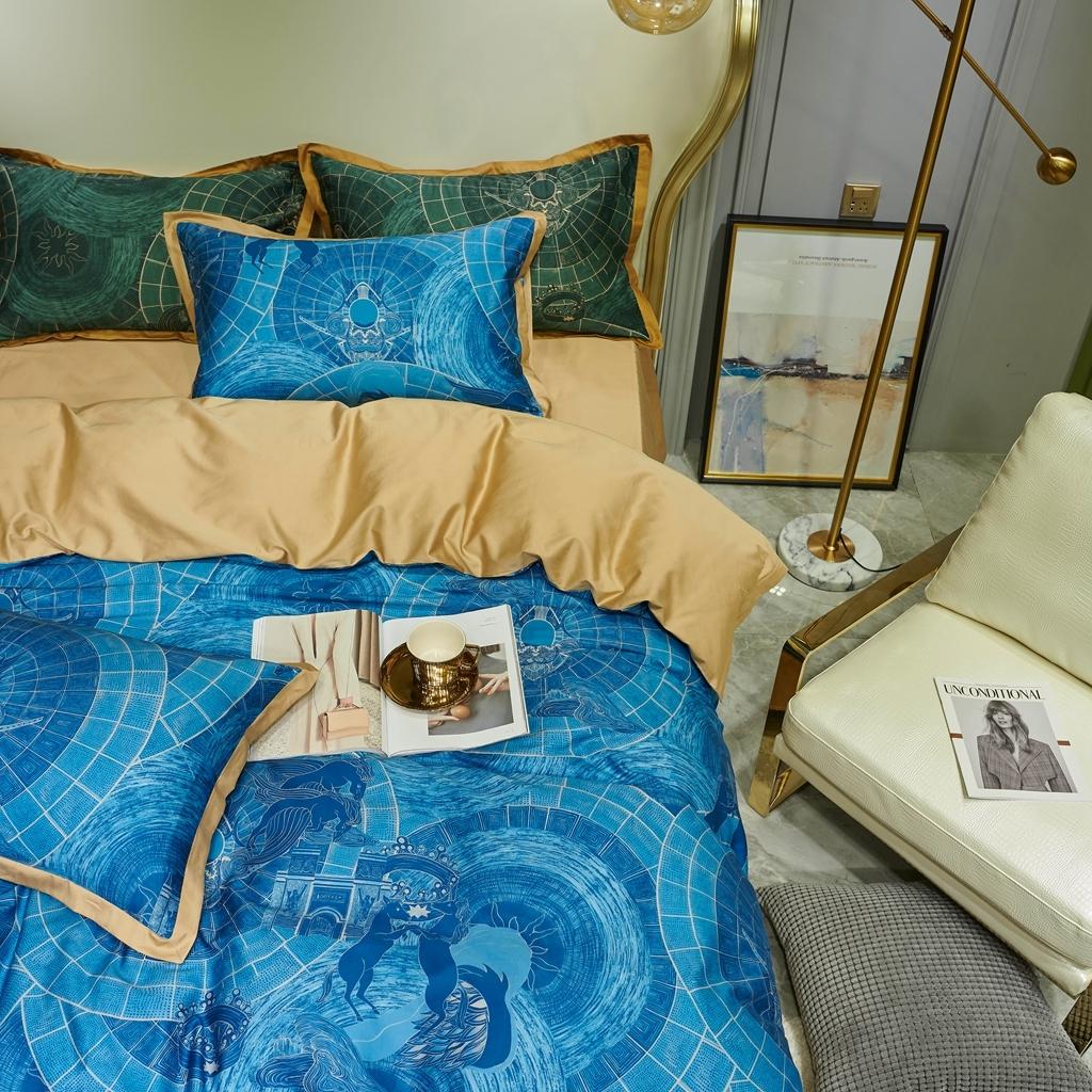 91家纺网 家纺一手货源 找家纺 优然居 2020新款小边款数码印花四件套 马丁拉蓝