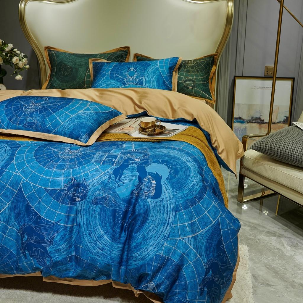 91家纺网 家纺一手货源 找家纺 优然居 2020新款小边款数码印花四件套 马丁拉蓝