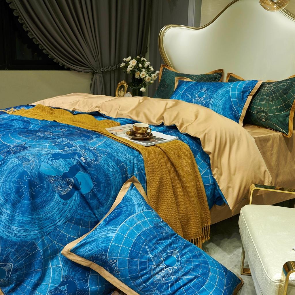 91家纺网 家纺一手货源 找家纺 优然居 2020新款小边款数码印花四件套 马丁拉蓝