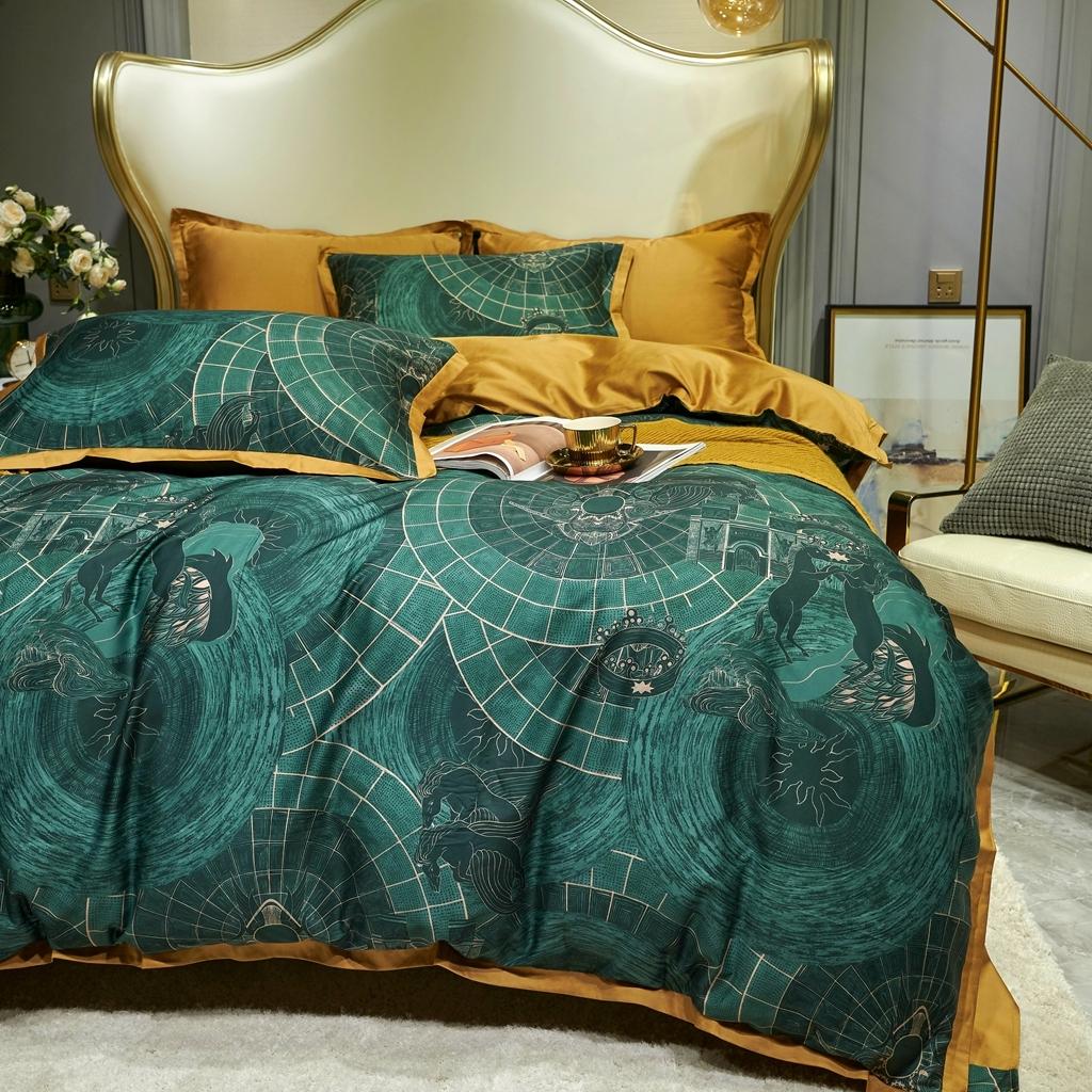 91家纺网 家纺一手货源 找家纺 优然居 2020新款小边款数码印花四件套 马丁拉绿