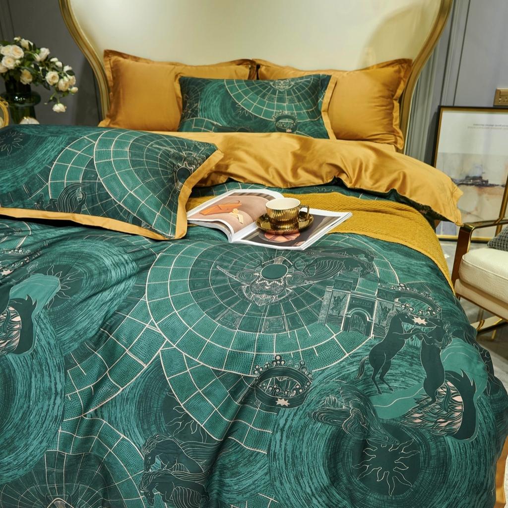 91家纺网 家纺一手货源 找家纺 优然居 2020新款小边款数码印花四件套 马丁拉绿