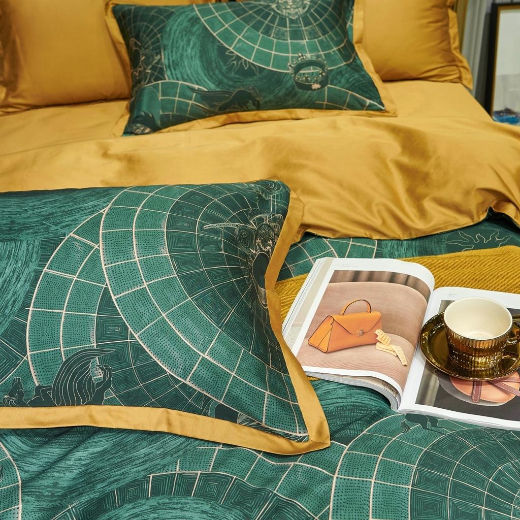 91家纺网 家纺一手货源 找家纺 优然居 2020新款小边款数码印花四件套 马丁拉绿