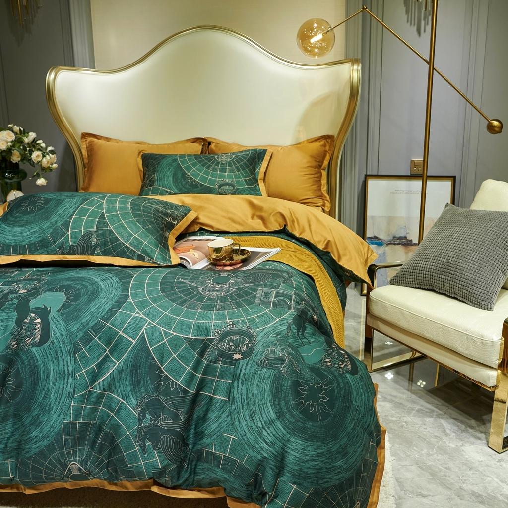 91家纺网 家纺一手货源 找家纺 优然居 2020新款小边款数码印花四件套 马丁拉绿