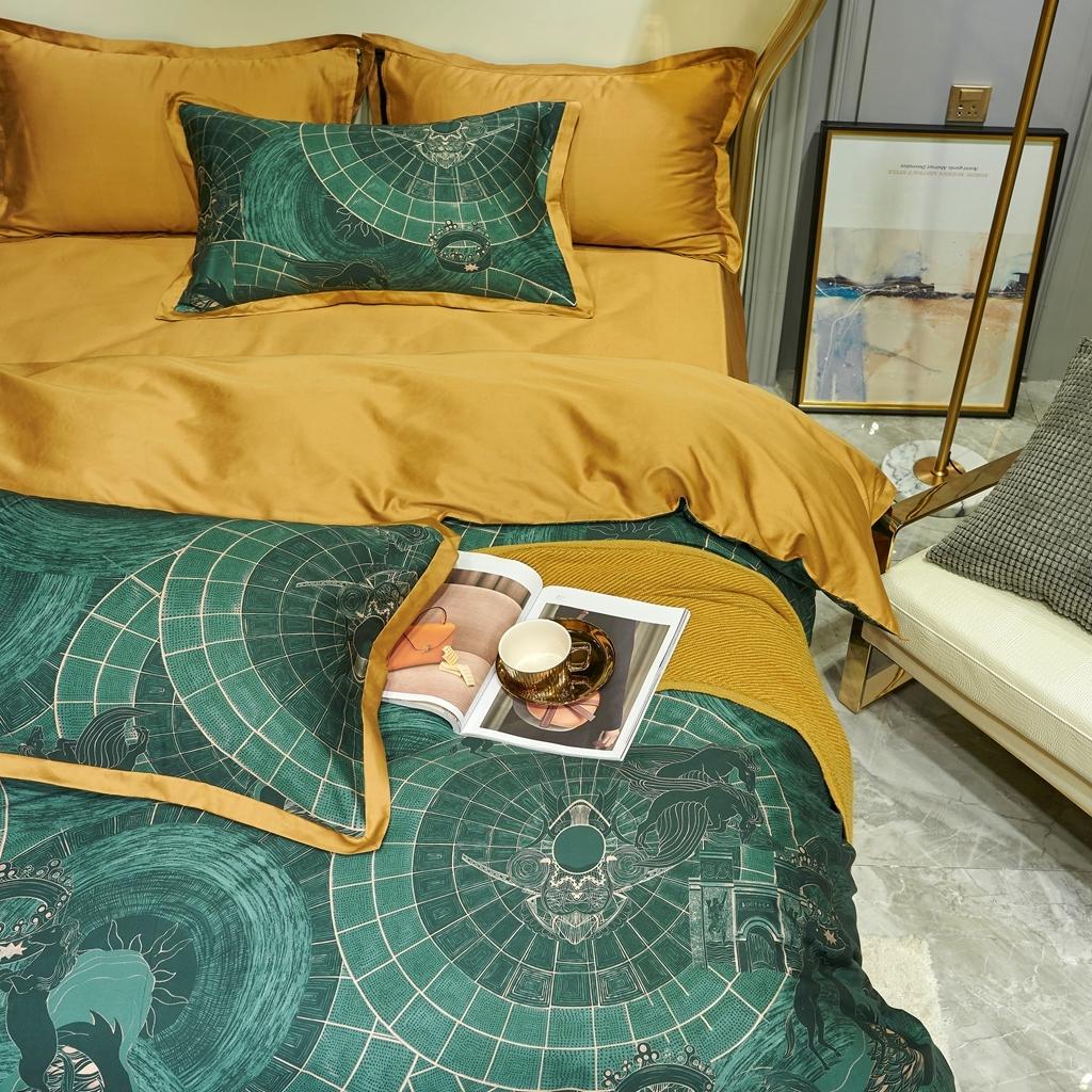 91家纺网 家纺一手货源 找家纺 优然居 2020新款小边款数码印花四件套 马丁拉绿