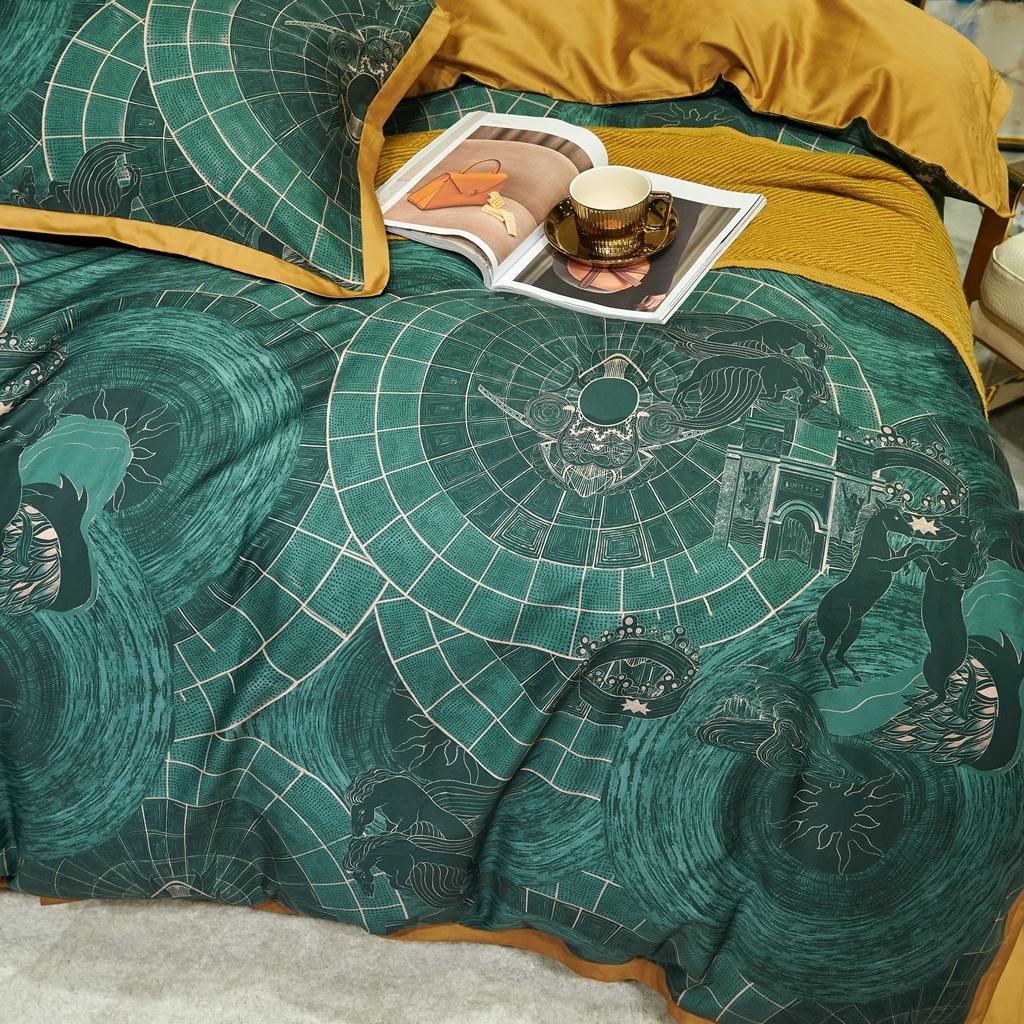 91家纺网 家纺一手货源 找家纺 优然居 2020新款小边款数码印花四件套 马丁拉绿