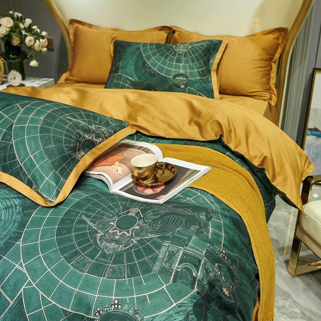 91家纺网 家纺一手货源 找家纺 优然居 2020新款小边款数码印花四件套 马丁拉绿