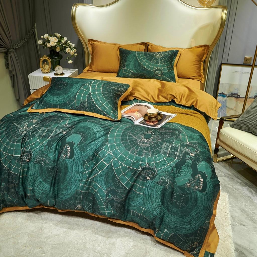 91家纺网 家纺一手货源 找家纺 优然居 2020新款小边款数码印花四件套 马丁拉绿