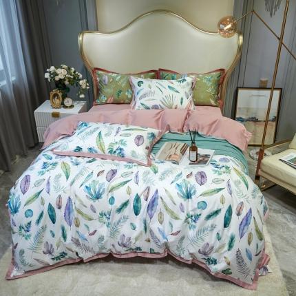 91家纺网 家纺一手货源 找家纺 优然居 2020新款小边款数码印花四件套 纽曼白