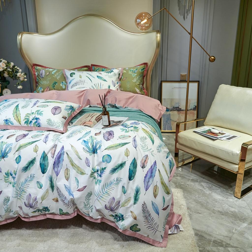 91家纺网 家纺一手货源 找家纺 优然居 2020新款小边款数码印花四件套 纽曼白