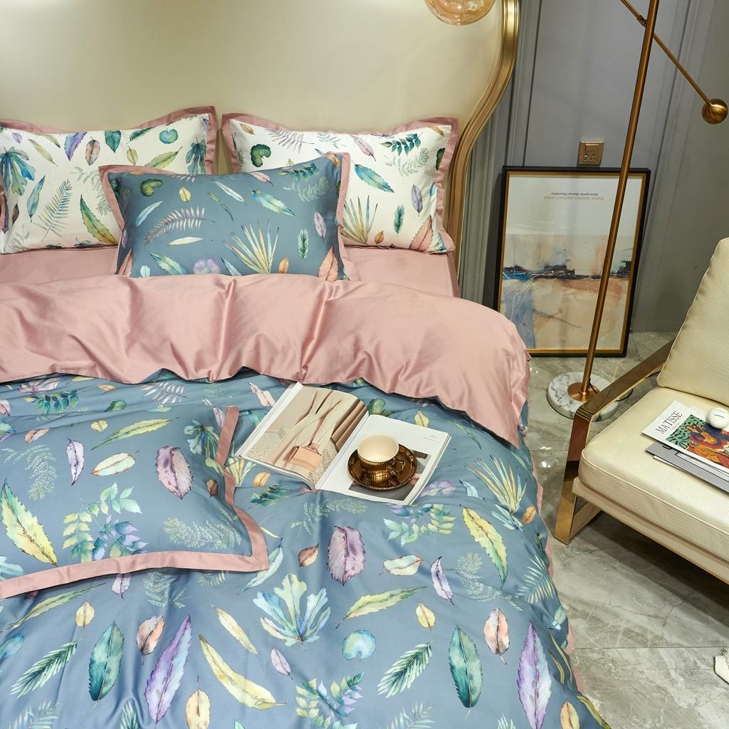 91家纺网 家纺一手货源 找家纺 优然居 2020新款小边款数码印花四件套 纽曼蓝灰