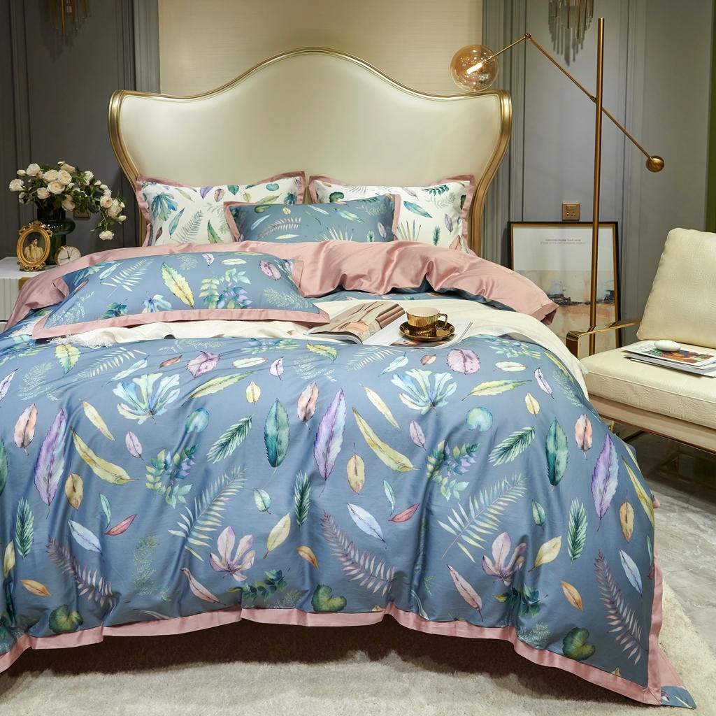 91家纺网 家纺一手货源 找家纺 优然居 2020新款小边款数码印花四件套 纽曼蓝灰