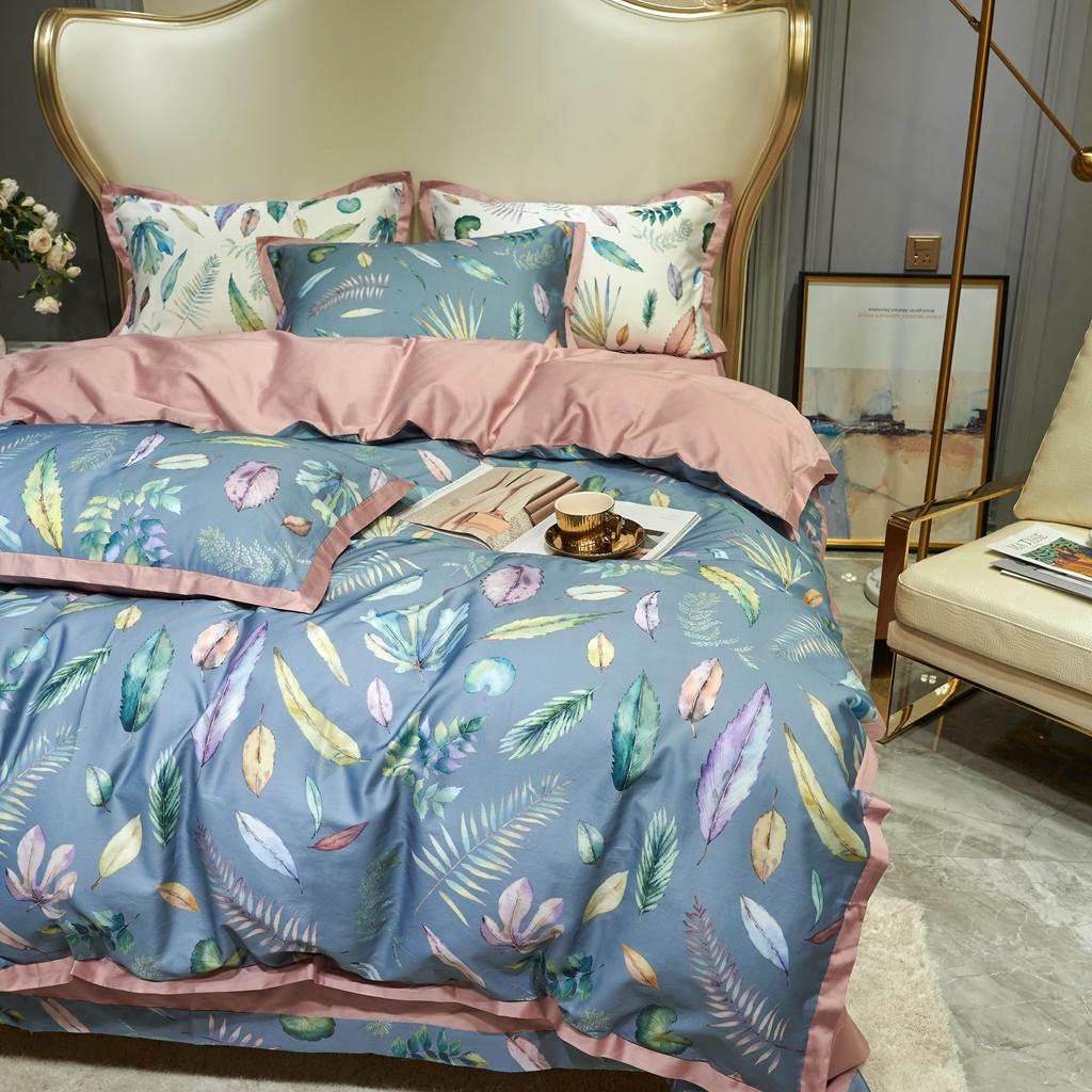 91家纺网 家纺一手货源 找家纺 优然居 2020新款小边款数码印花四件套 纽曼蓝灰