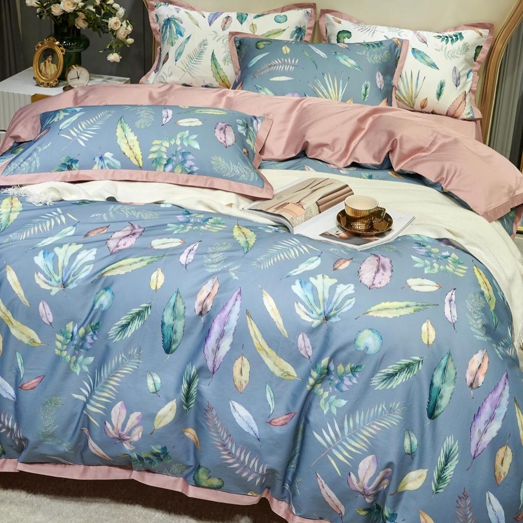 91家纺网 家纺一手货源 找家纺 优然居 2020新款小边款数码印花四件套 纽曼蓝灰