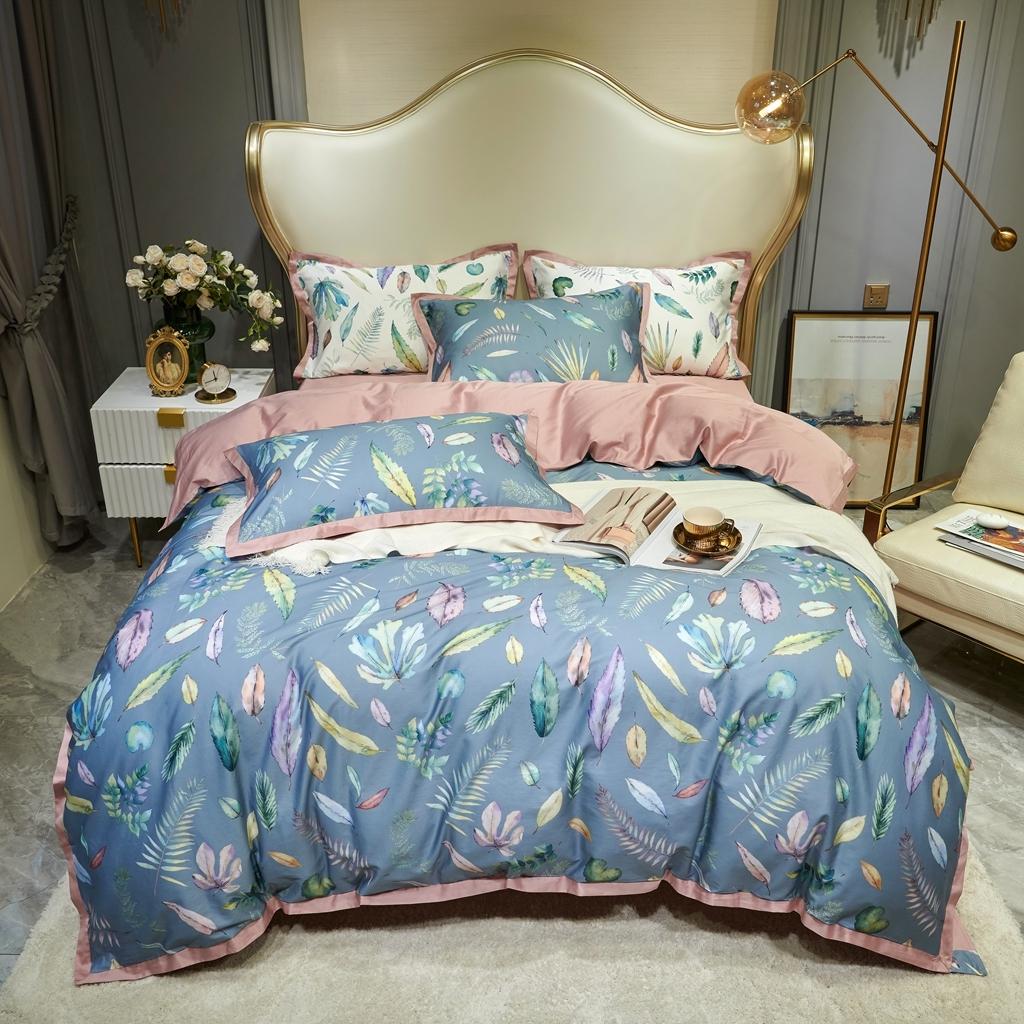 91家纺网 家纺一手货源 找家纺 优然居 2020新款小边款数码印花四件套 纽曼蓝灰