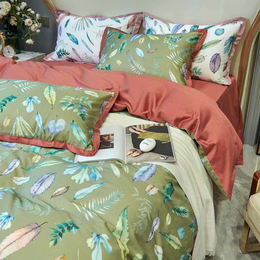 91家纺网 家纺一手货源 找家纺 优然居 2020新款小边款数码印花四件套 纽曼绿