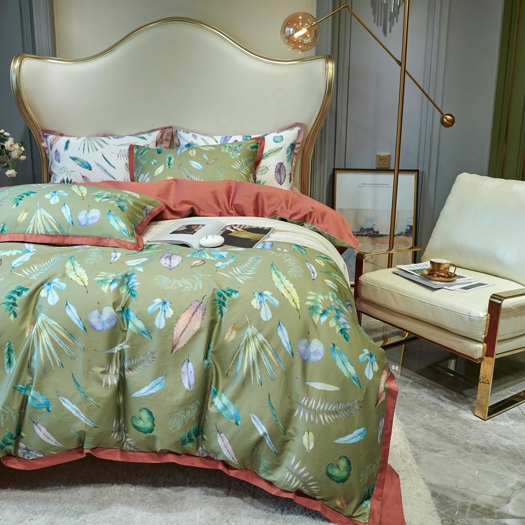 91家纺网 家纺一手货源 找家纺 优然居 2020新款小边款数码印花四件套 纽曼绿